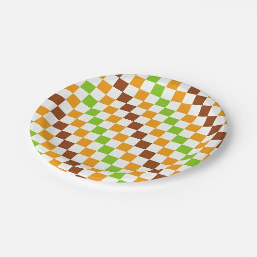 Ernte-Diagonal-Schachbrettmuster Pappteller (Schrägansicht)