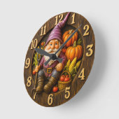 Ernte-Gnom mit Kürbis rustikal Runde Wanduhr (Winkel)