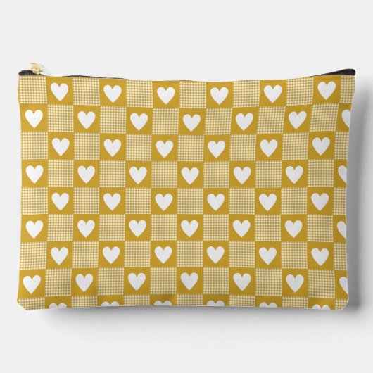 Ernte-Gold-Gingham-Herz-Patchwork-Kariert Zubehörtasche (Vorderseite)