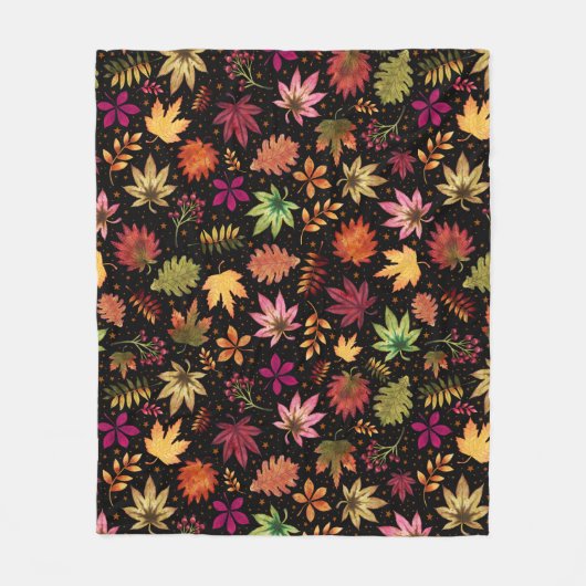 Ernte Herbst Herbst Leaves Muster auf schwarz Fleecedecke (Vorderseite)