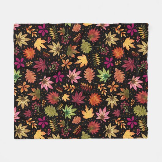 Ernte Herbst Herbst Leaves Muster auf schwarz Fleecedecke (Vorderseite (Horizontal))