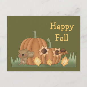 Ernte Herbst Kürbiskürbis Blätter Eichhörnchen Postkarte
