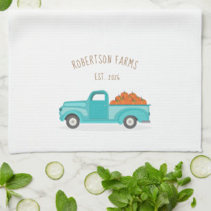 Ernte Herbst Vintage Blau LKW Personalisiert Geschirrtuch