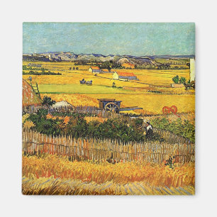 Ernte in La Crau mit Montmajour im Hintergrund Magnet