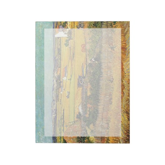 Ernte in La Crau, mit Montmajour.. Notizblock (Rotiert)