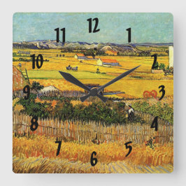 Ernte in La Crau, mit Montmajour.. Quadratische Wanduhr