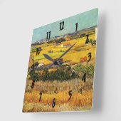 Ernte in La Crau, mit Montmajour.. Quadratische Wanduhr (Winkel)