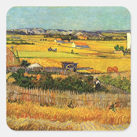 Ernte in La Crau, Montmajour von Vincent van Gogh Quadratischer Aufkleber (Vorderseite)