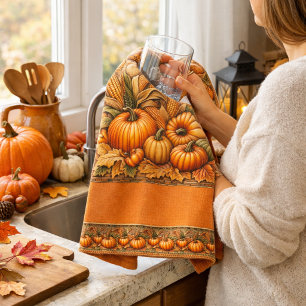 Ernte-Kürbis-Hausdekoration im Herbst Geschirrtuch