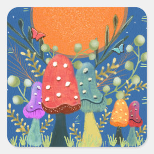 Ernte Moon Mushrooms Quadratischer Aufkleber