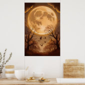 Ernte Moon und Silhouetten im Herbst Poster (Küche)