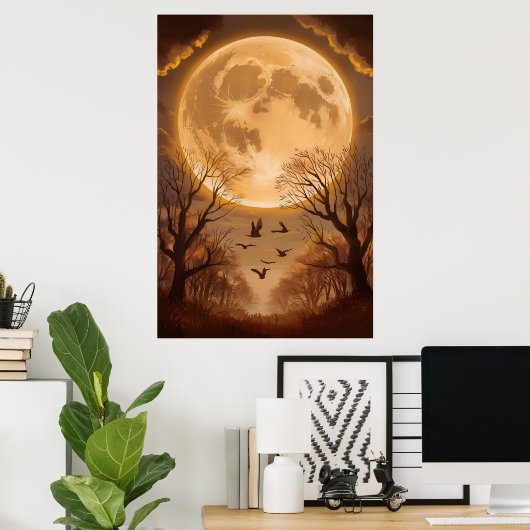 Ernte Moon und Silhouetten im Herbst Poster (Heimbüro)