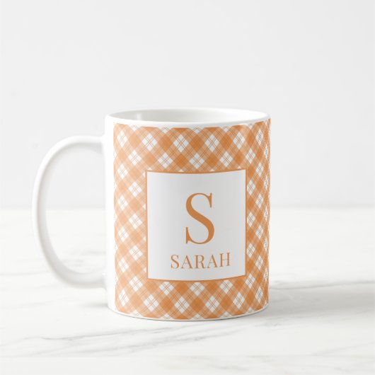 Ernte Orange Karo individuell Name Anfangsbuchstab Kaffeetasse (Links)