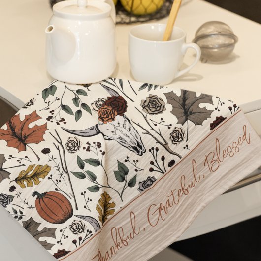 Ernte und Hörner Dankbar Grateful gesegnete Creme Geschirrtuch