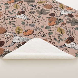 Ernte und Hörner Kuh Schädel Vintage Rose Sherpadecke