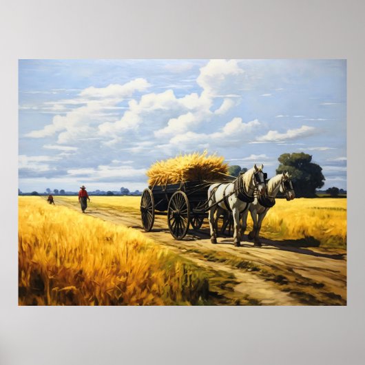Ernte von Körnern mit Reitwagen Poster (Vorne)