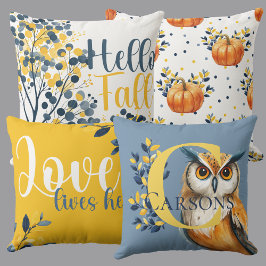 Ernted Familienwurzeln Reversible Eule & Monogramm Kissen