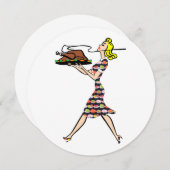 Erntedank 1950er blonde Hausfrau Einladung (Vorne/Hinten)