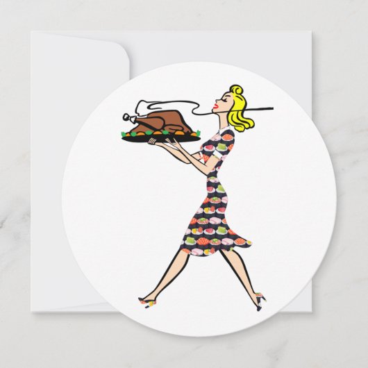 Erntedank 1950er blonde Hausfrau Einladung (Vorderseite)