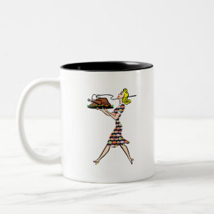 Erntedank 1950er blonde Hausfrau Zweifarbige Tasse