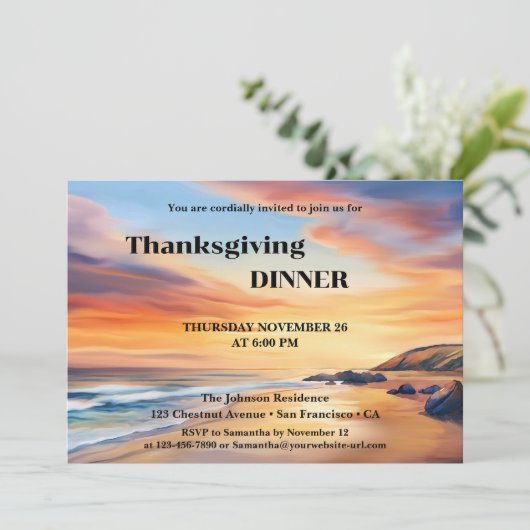 Erntedank-Abendessen am Strand Party Einladung (Stehend Vorderseite)