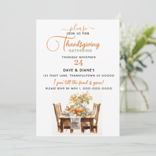 Erntedank Abendessen Ansammlung Einladung (Stehend Vorderseite)