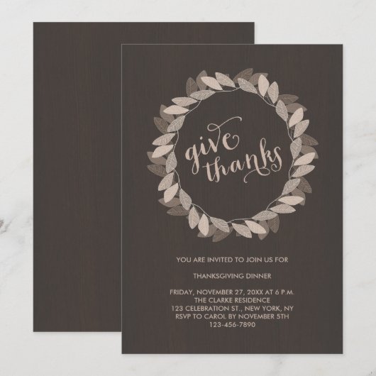 Erntedank-Abendessen-Einladung Fallwreath-| Einladung (Vorne/Hinten)