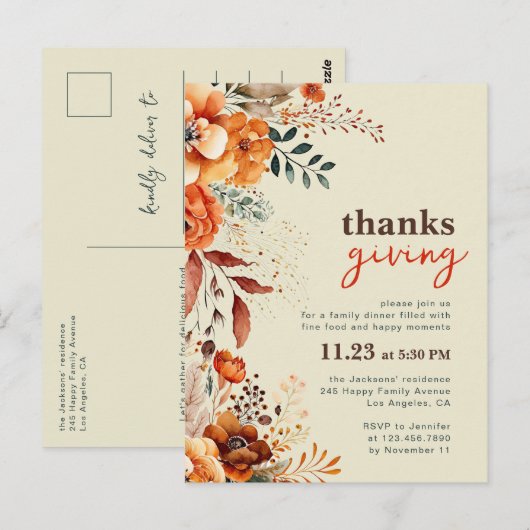 Erntedank Abendessen Einladung Postkarte (Vorne/Hinten)