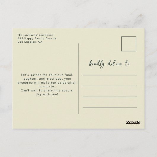 Erntedank Abendessen Einladung Postkarte (Rückseite)