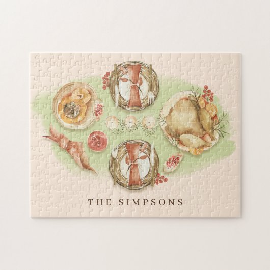 Erntedank-Abendessen Familie Puzzle (Horizontal)