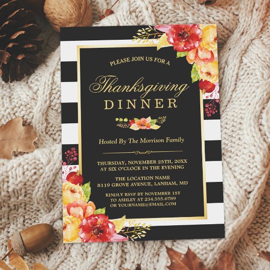 Erntedank Abendessen Herbst Gold Rote Flora Streif Einladung