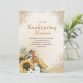 Erntedank Abendessen Herbst Vögel Sonnenblumen Einladung (Stehend Vorderseite)