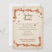Erntedank Abendessen Herbstblätterrahmen Einladung (Vorderseite)
