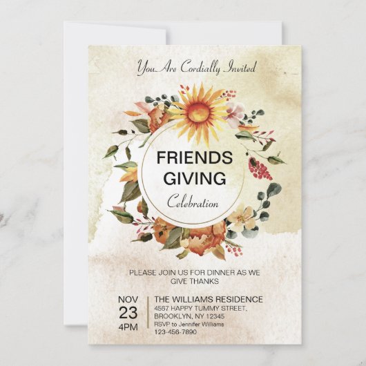 Erntedank Abendessen im Freien Herbst Sonnenblumen Einladung (Vorderseite)