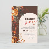 Erntedank Abendessen in Blumenbraun Einladung (Stehend Vorderseite)