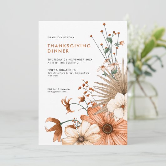 Erntedank-Abendessen in den Farben Einladung (Stehend Vorderseite)