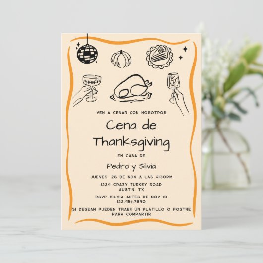 Erntedank-Abendessen mit Handzeichen Einladung (Stehend Vorderseite)