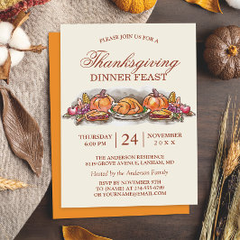 Erntedank Abendessen mit Türkei Pumpkin Einladung