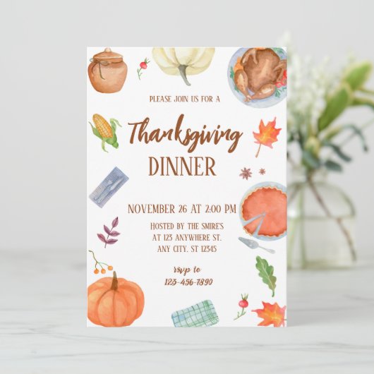 Erntedank Abendessen mit Türkei Pumpkin Einladung (Stehend Vorderseite)