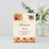 Erntedank Abendessen Party Orangenblumen Einladungspostkarte (Stehend Vorderseite)