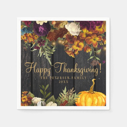 Erntedank Abendessen rustikale Herdsholz Serviette (Vorderseite)