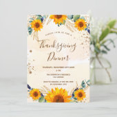 Erntedank Abendessen Sonnenblumen Eukalyptus Fall Einladung (Stehend Vorderseite)