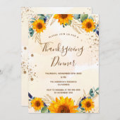 Erntedank Abendessen Sonnenblumen Eukalyptus Fall Einladung (Vorne/Hinten)