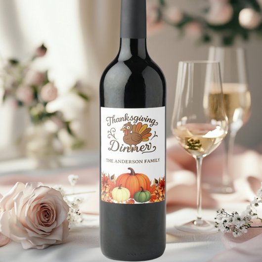 Erntedank Abendessen Truthahnkürbis Weinetikett