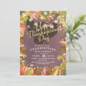 Erntedank-Abendessen-Türkeikürbise u. -Herbstlaub Einladung (Stehend Vorderseite)