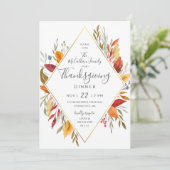 Erntedank-Abendessenwatercolor-Herbst-Laub Einladung (Stehend Vorderseite)