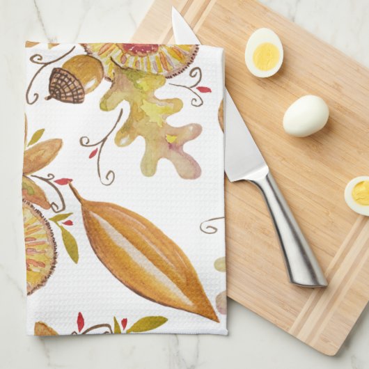 Erntedank Acorn Fall Stimmung Wasserfarbe Geschirrtuch (Viertel Falte)