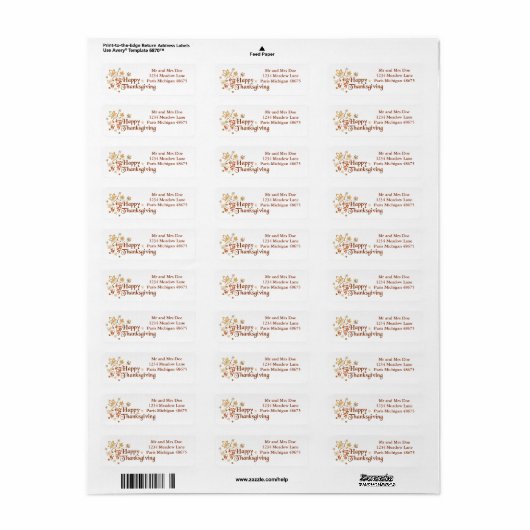 Erntedank Address Labels/Happy Thanksgiving (Vorne)