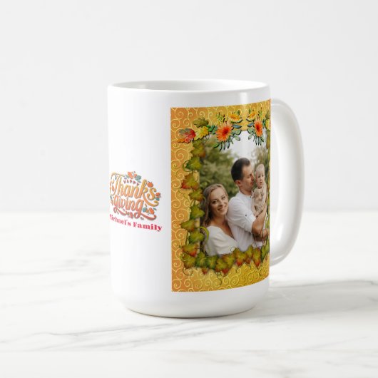 Erntedank, Ahorn-Blätter, Kürbisse und Blume Kaffeetasse (VorderseiteRechts)