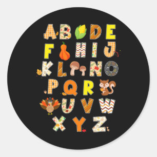 Erntedank Alphabet Funny Turkey Fall Preschool Runder Aufkleber